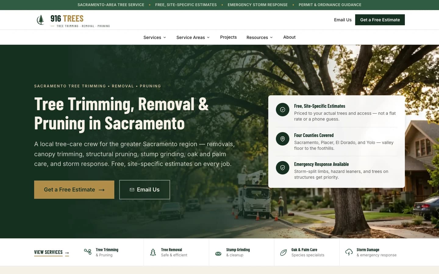 916 Trees website, designed and built by Verlua