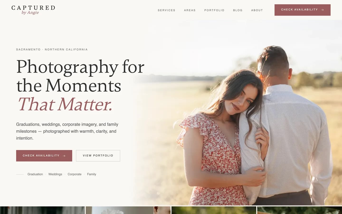 Captured By Angie website, designed and built by Verlua