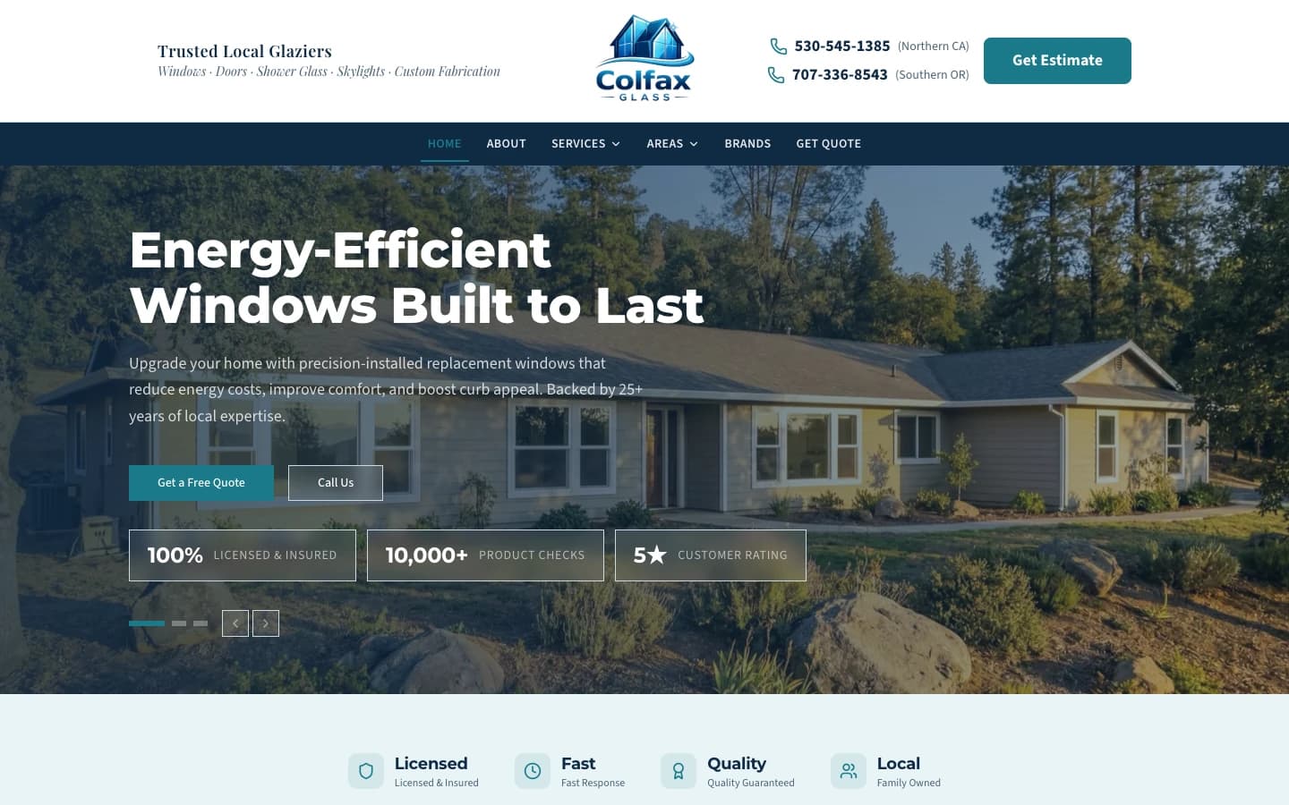 Screenshot of Colfax Glass website homepage