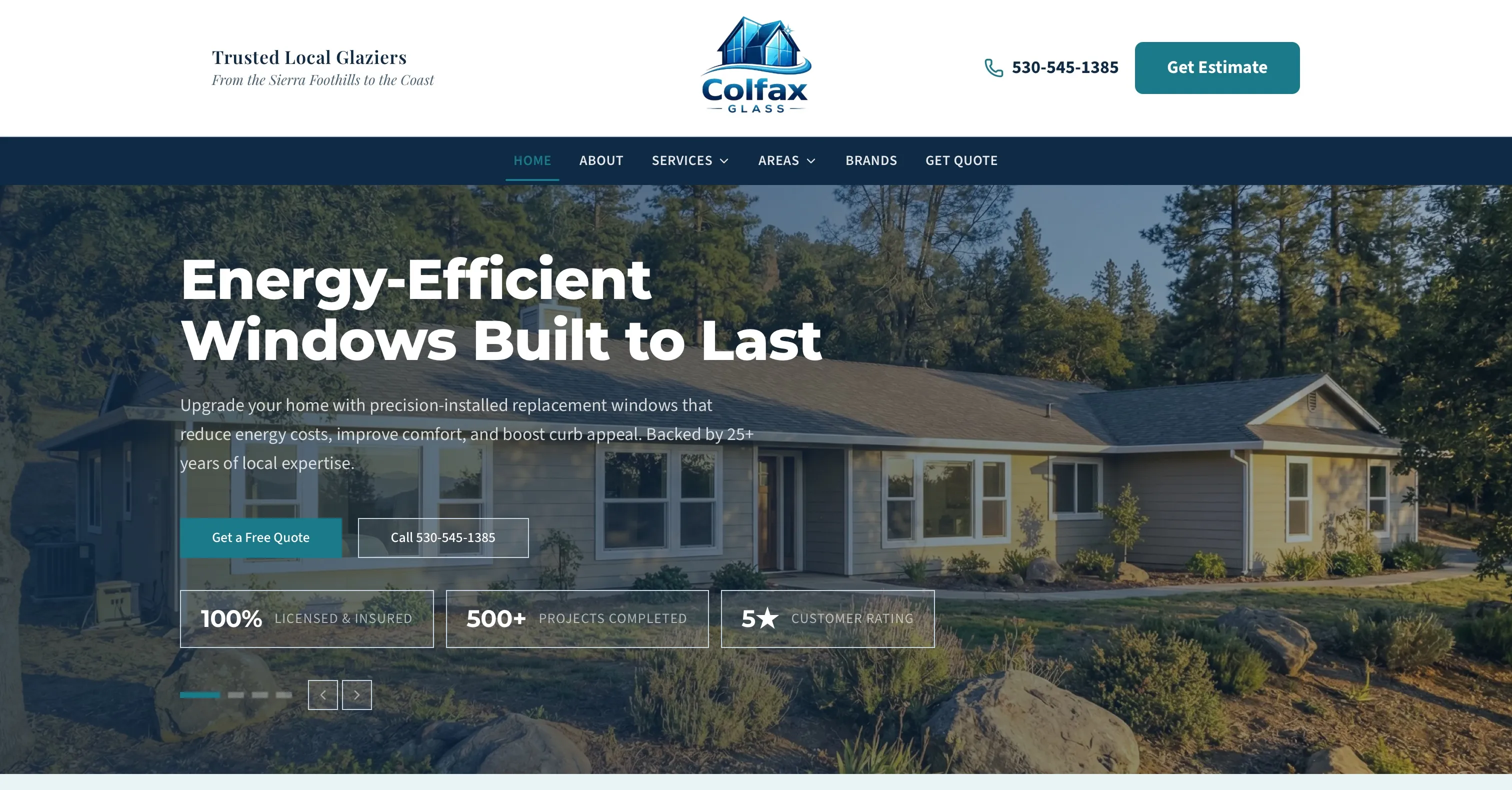 Screenshot of Colfax Glass website homepage