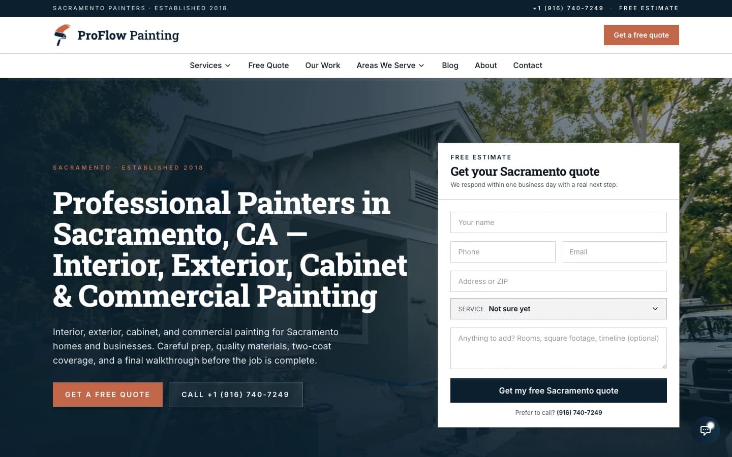 ProFlow Painting website, designed and built by Verlua